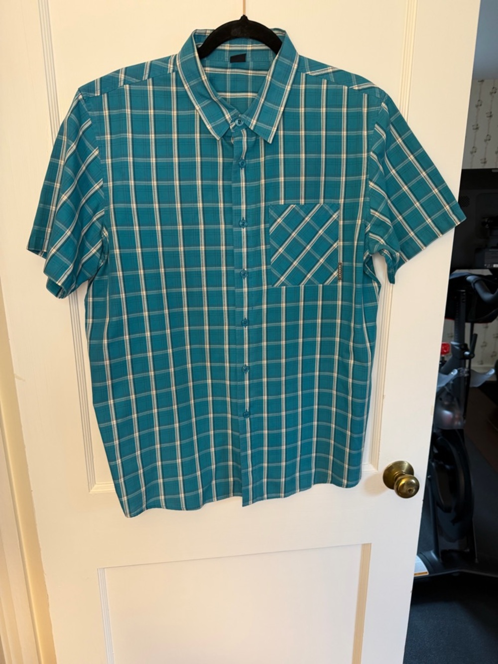 Oakley Men's Plaid Shirt Blue White Short Sleeve Button-Up Size L